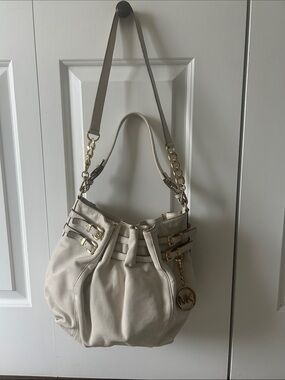 Michael Kors Ivory Leather Shoulder Hobo with Gold Hardware